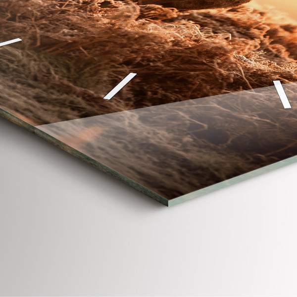 Ceas pătrat de perete din sticlă Căprioare la răsărit