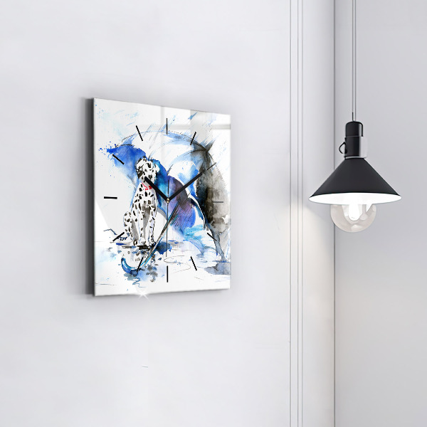 Ceas pătrat de perete din sticlă Dalmatian și umbrelă