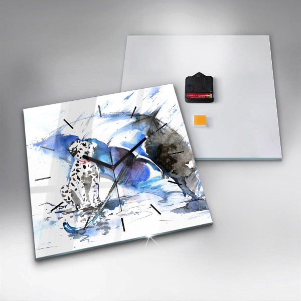 Ceas pătrat de perete din sticlă Dalmatian și umbrelă