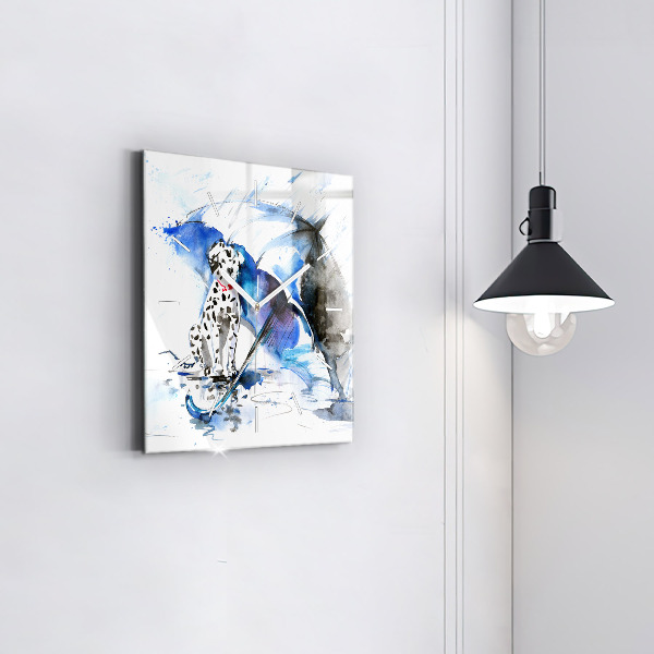 Ceas pătrat de perete din sticlă Dalmatian și umbrelă