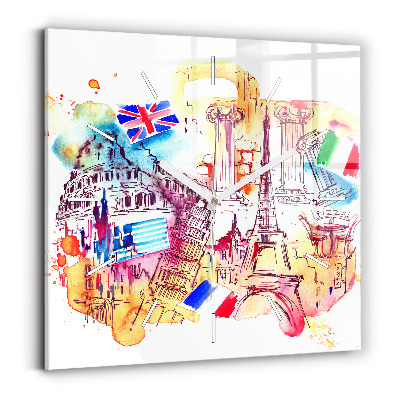 Ceas pătrat de perete din sticlă Țări atractive ale lumii