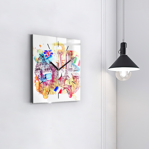 Ceas pătrat de perete din sticlă Țări atractive ale lumii