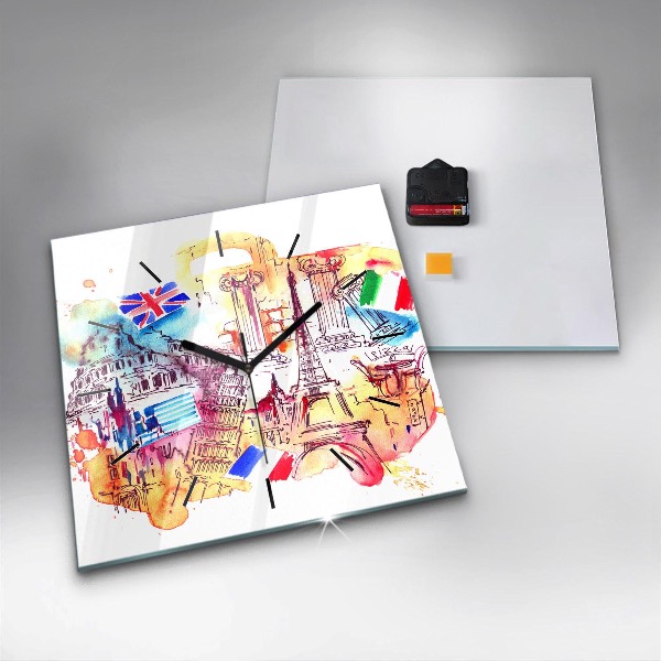 Ceas pătrat de perete din sticlă Țări atractive ale lumii