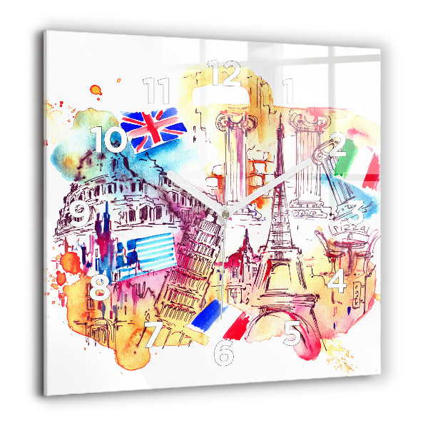 Ceas pătrat de perete din sticlă Țări atractive ale lumii