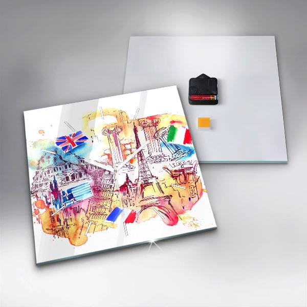 Ceas pătrat de perete din sticlă Țări atractive ale lumii