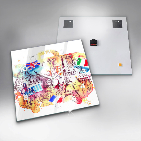 Ceas pătrat de perete din sticlă Țări atractive ale lumii