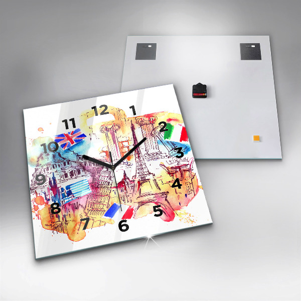 Ceas pătrat de perete din sticlă Țări atractive ale lumii