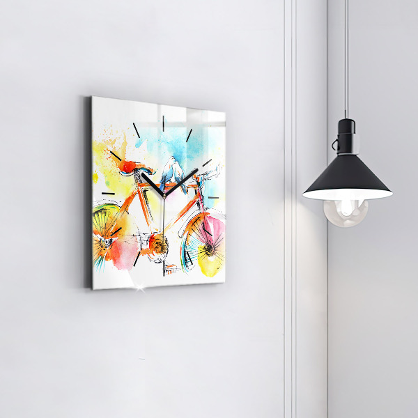 Ceas pătrat de perete din sticlă Bicicleta pictata