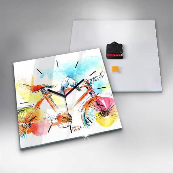 Ceas pătrat de perete din sticlă Bicicleta pictata