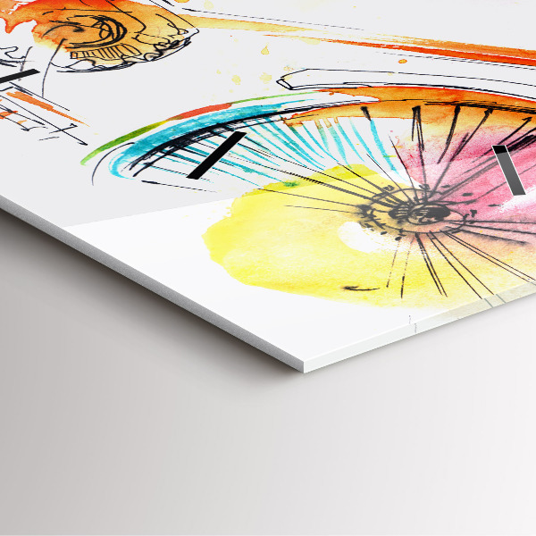 Ceas pătrat de perete din sticlă Bicicleta pictata