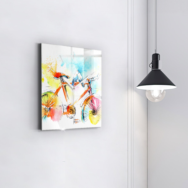Ceas pătrat de perete din sticlă Bicicleta pictata