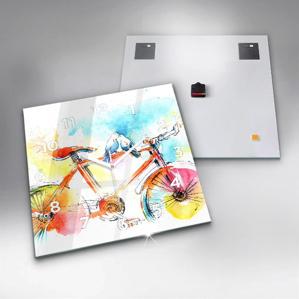 Ceas pătrat de perete din sticlă Bicicleta pictata