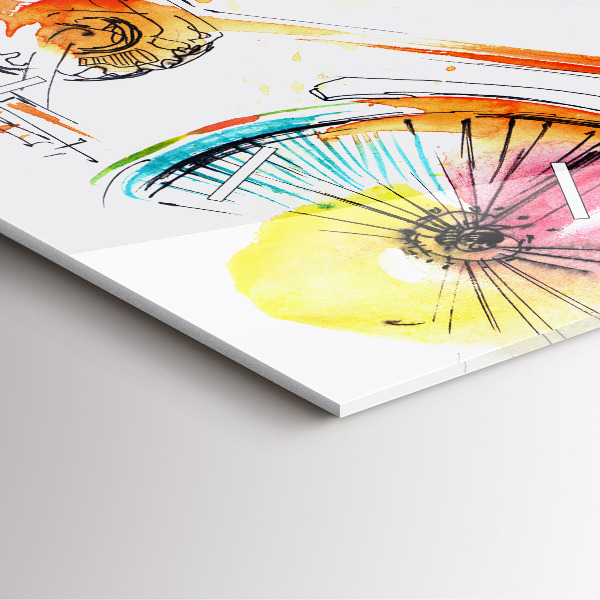 Ceas pătrat de perete din sticlă Bicicleta pictata