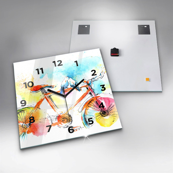 Ceas pătrat de perete din sticlă Bicicleta pictata