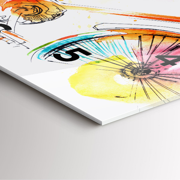 Ceas pătrat de perete din sticlă Bicicleta pictata