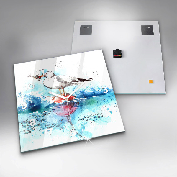 Ceas pătrat de perete din sticlă Pescăruș pictat