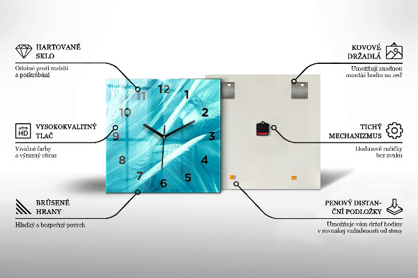 Ceas pătrat de perete din sticlă Pescăruș pictat