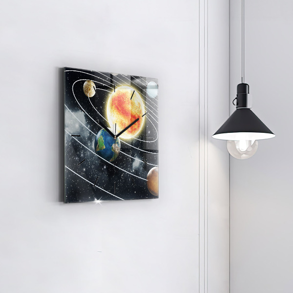 Ceas pătrat de perete din sticlă Sistemul solar