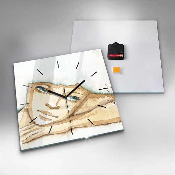 Ceas pătrat de perete din sticlă Portretul unei femei