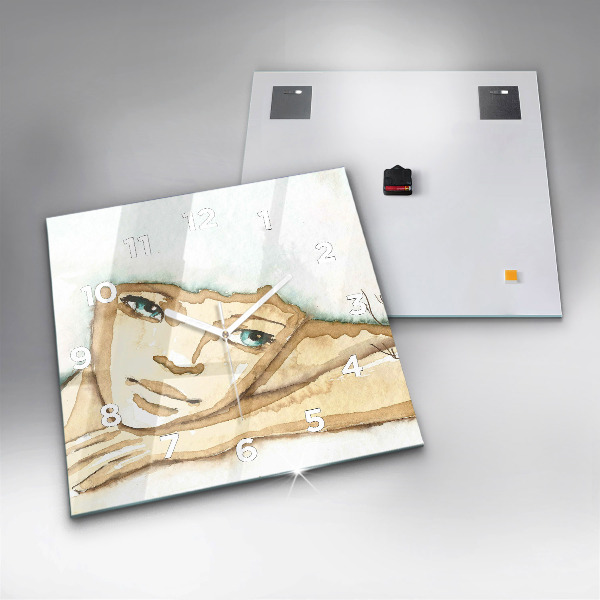 Ceas pătrat de perete din sticlă Portretul unei femei