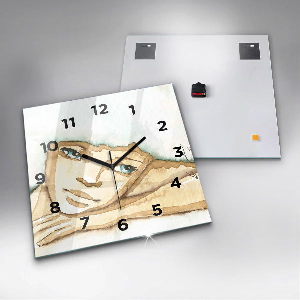 Ceas pătrat de perete din sticlă Portretul unei femei