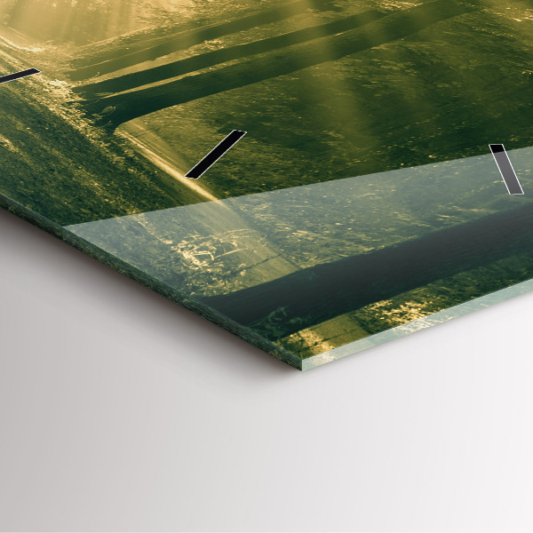 Ceas pătrat de perete din sticlă Raze de soare din pădure