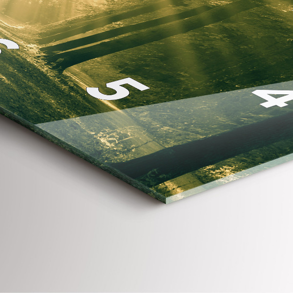 Ceas pătrat de perete din sticlă Raze de soare din pădure