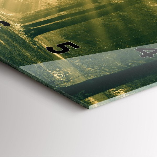 Ceas pătrat de perete din sticlă Raze de soare din pădure