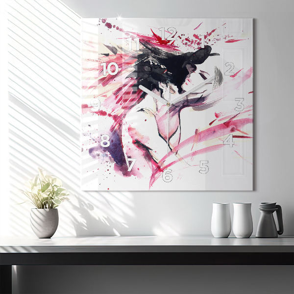 Ceas pătrat de perete din sticlă Abstracția iubitorilor