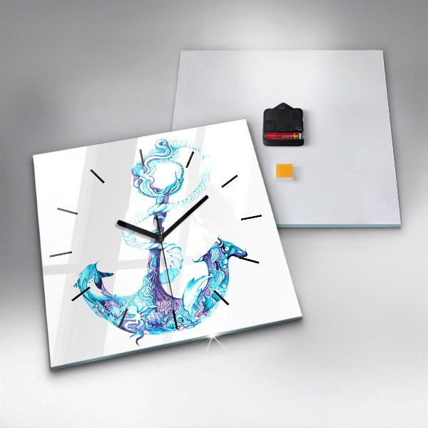 Ceas pătrat de perete din sticlă Ancoră de mare