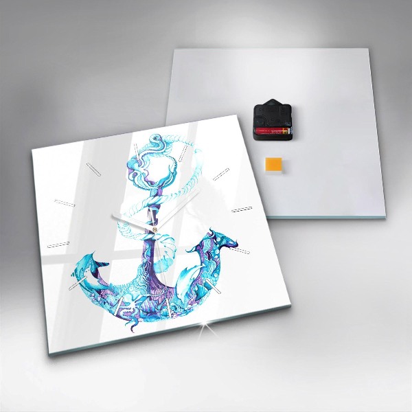 Ceas pătrat de perete din sticlă Ancoră de mare