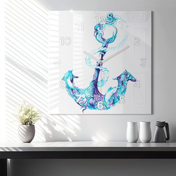 Ceas pătrat de perete din sticlă Ancoră de mare