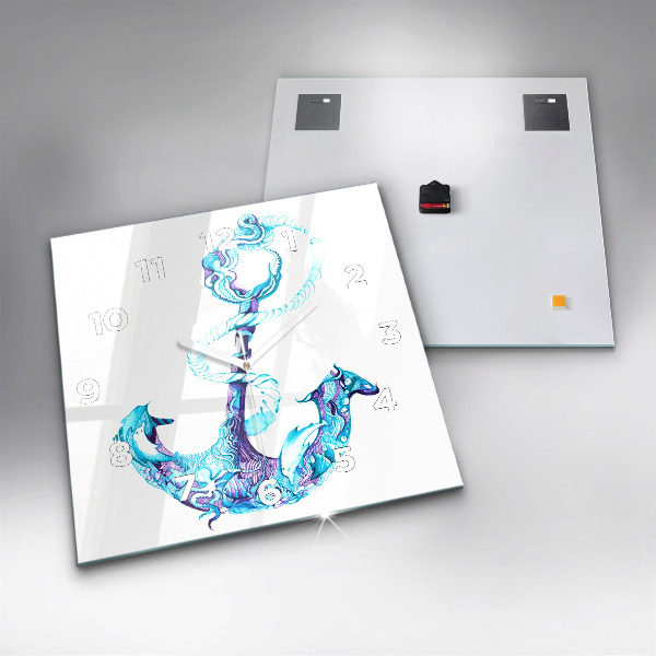 Ceas pătrat de perete din sticlă Ancoră de mare