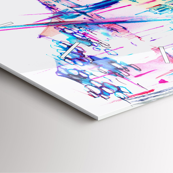 Ceas pătrat de perete din sticlă Umbrelă de ploaie și oraș