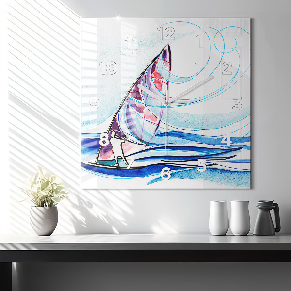 Ceas pătrat de perete din sticlă Placă de surf