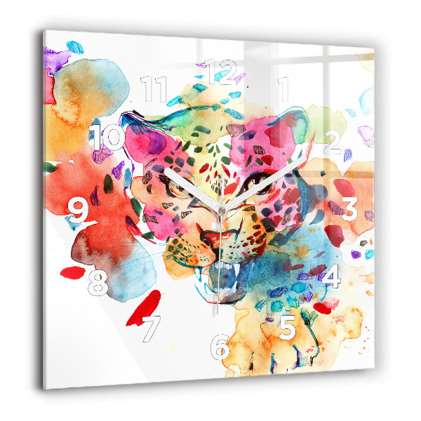 Ceas pătrat de perete din sticlă Pisica sălbatică abstractă