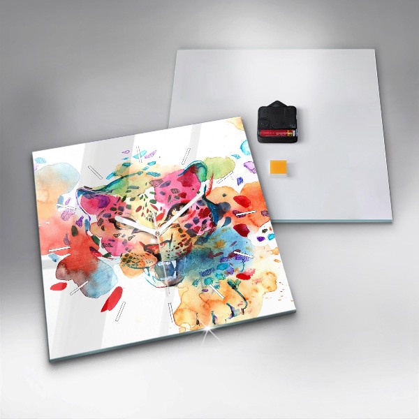 Ceas pătrat de perete din sticlă Pisica sălbatică abstractă