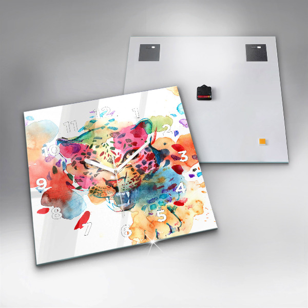 Ceas pătrat de perete din sticlă Pisica sălbatică abstractă