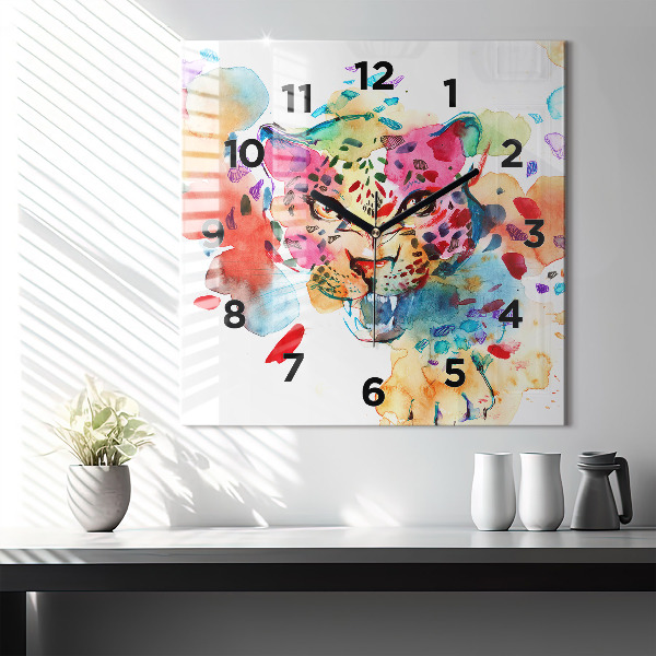 Ceas pătrat de perete din sticlă Pisica sălbatică abstractă