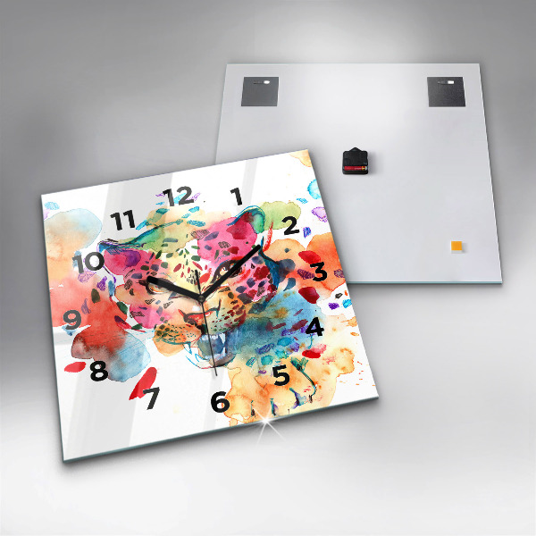 Ceas pătrat de perete din sticlă Pisica sălbatică abstractă