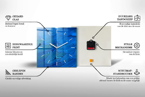Ceas pătrat de perete din sticlă ținându-se de mână