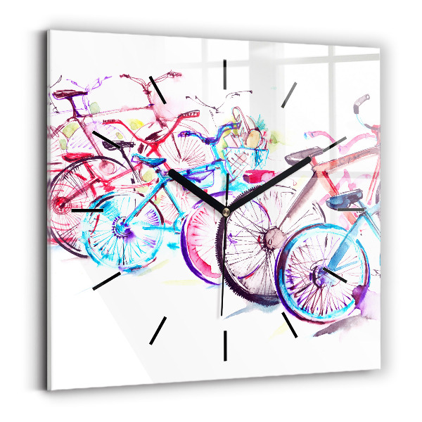 Ceas pătrat de perete din sticlă Biciclete de oraș colorate