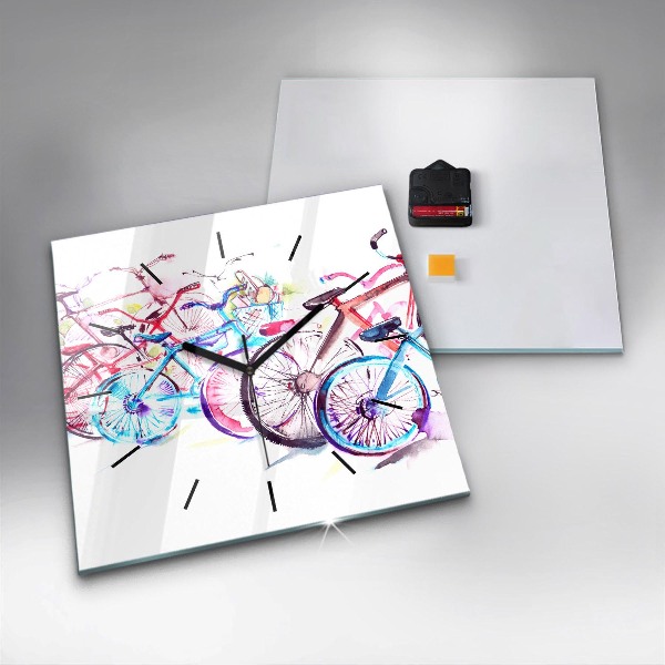 Ceas pătrat de perete din sticlă Biciclete de oraș colorate