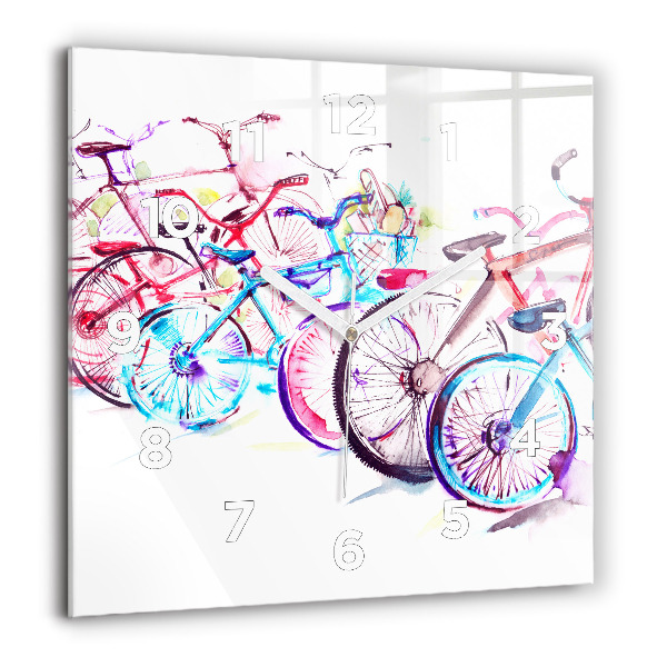 Ceas pătrat de perete din sticlă Biciclete de oraș colorate