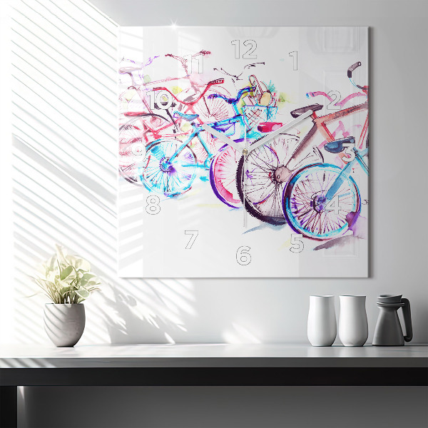 Ceas pătrat de perete din sticlă Biciclete de oraș colorate