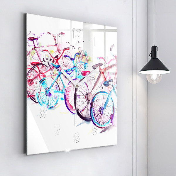 Ceas pătrat de perete din sticlă Biciclete de oraș colorate