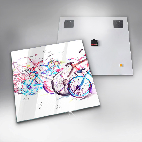 Ceas pătrat de perete din sticlă Biciclete de oraș colorate