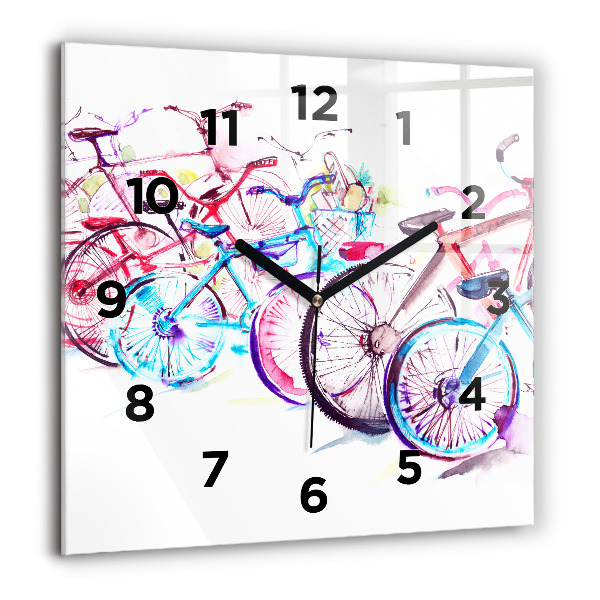 Ceas pătrat de perete din sticlă Biciclete de oraș colorate