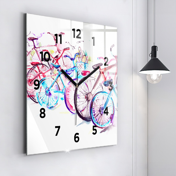 Ceas pătrat de perete din sticlă Biciclete de oraș colorate