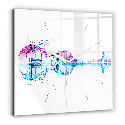 Ceas pătrat de perete din sticlă Lacul Cello Park